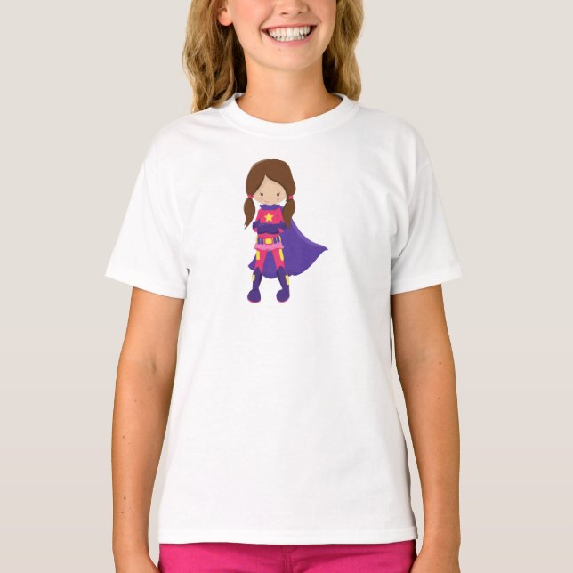 Superassistance Girl, Brown Hair, Cute Girl, Lila  T Shirt (Framsida)