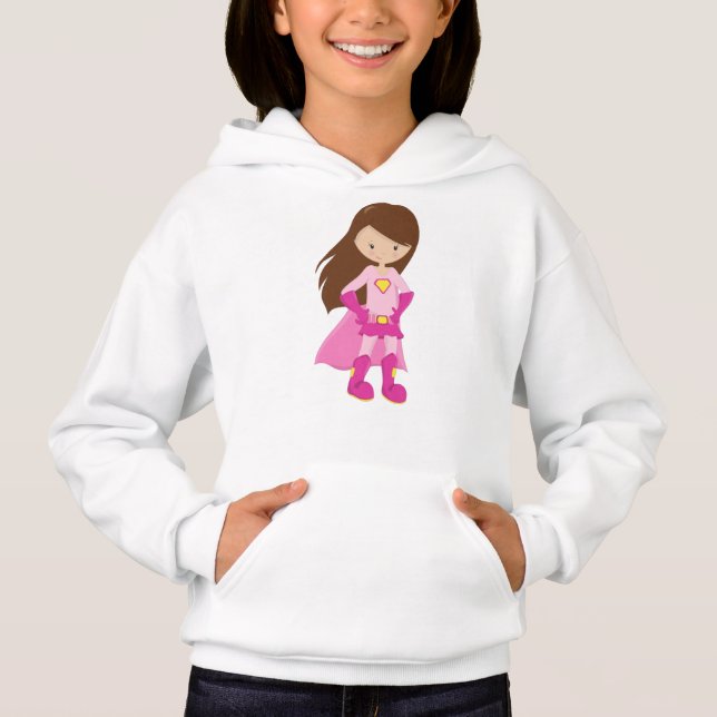 Superassistance Girl, Brown Hair, Cute Girl, Rosa  T Shirt (Framsida)
