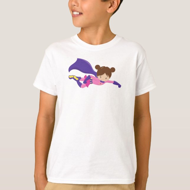 Superassistance Girl, Brown Hair, Lila Cape, Cute  T Shirt (Framsida)