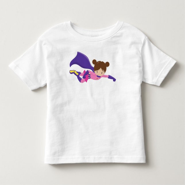 Superassistance Girl, Brown Hair, Lila Cape, Cute  T Shirt (Framsida)