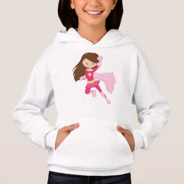 Superassistance Girl, Cute Girl, Brown Hair, Rosa  T Shirt (Framsida)