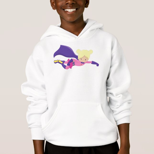 Superassistance Girl, Hero, Blonde Hair, Lila Cape T Shirt (Framsida)