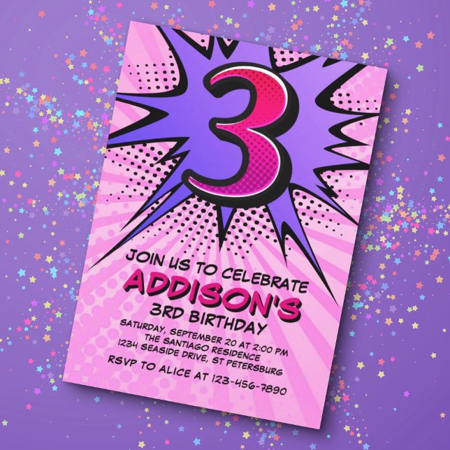 Superassistance Girl's 3rd Birthday Investigation Inbjudningar (Skapare uppladdad)
