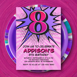 Superassistance Girl's 8th Birthday bjudande Inbjudningar