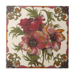 Superb Antique Poppies c1890 Warm Färger Repro Kakelplatta