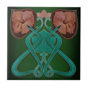 Superb Art nouveau Blommigt Antique Reproduction Kakelplatta