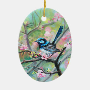 Superb Fairy Wren - Julgransprydnad Keramik