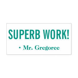 "SUPERB WORK!" + Namn Rubber Frimärke Självfärgande Stämpel