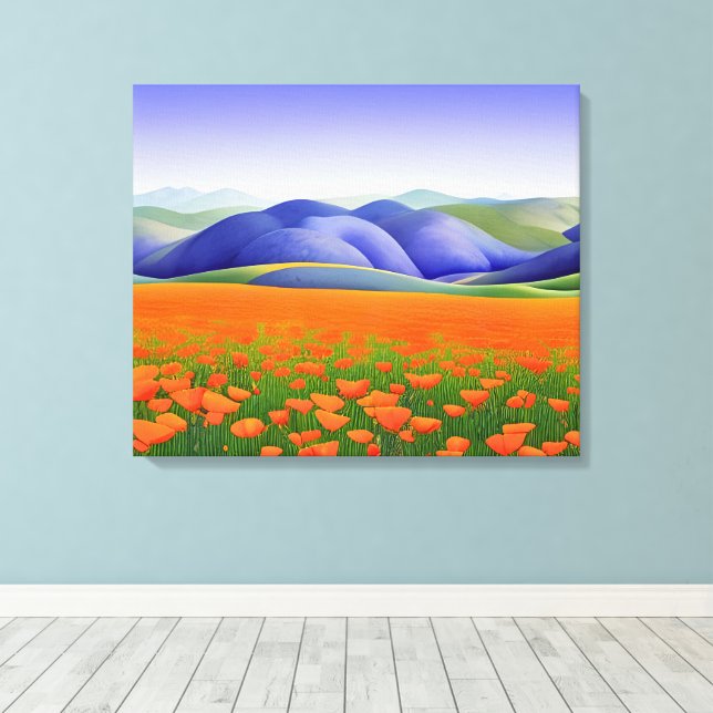 Superblommor | Surreala poppies liggande Canvastryck (Insitu (trägolv))