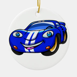 Supercar blue tävla tecknad Välj tillbaka färg Julgransprydnad Keramik