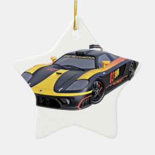 Supercar i svart och gult julgransprydnad keramik