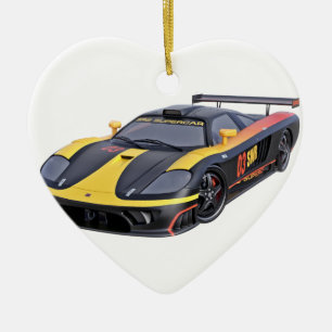 Supercar i svart och gult julgransprydnad keramik