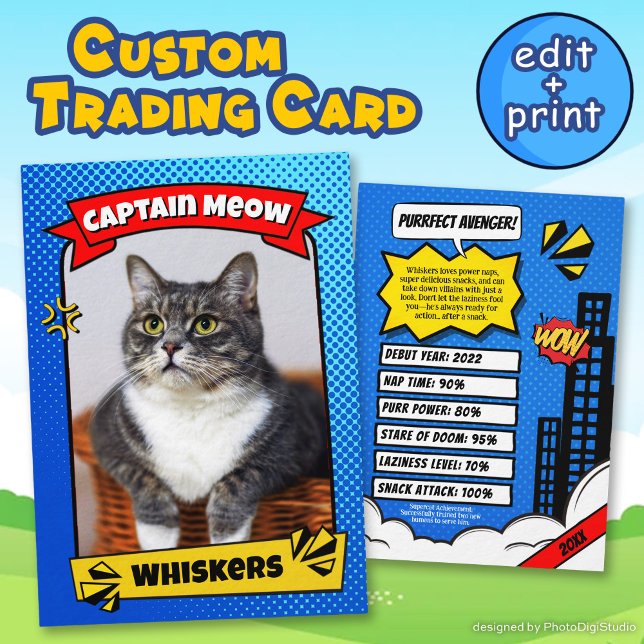 Supercat seriehandels kort Roligt anpassat kattpre (Supercat Comic Trading Card Funny Custom Cat Gift, Cat Trading Card)