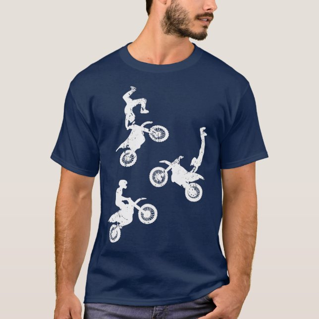 Supercross Dirt Bike Stunts Bike Wheelie T Shirt (Framsida)