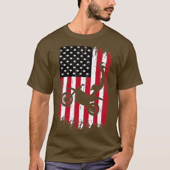 Supercross Freestyle Motocross American Flagga T Shirt (Framsida)