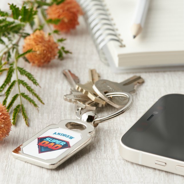 Superdad - Heroic Tribute Rektangulärt Silverfärgad Nyckelring (Sidan)