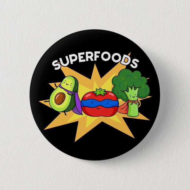 Superfood Funny Vegetable Pun Mörk BG Knapp (Framsida)