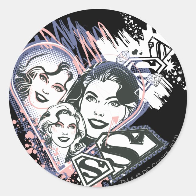 Supergirl Ansikte Collage Runt Klistermärke (Framsida)