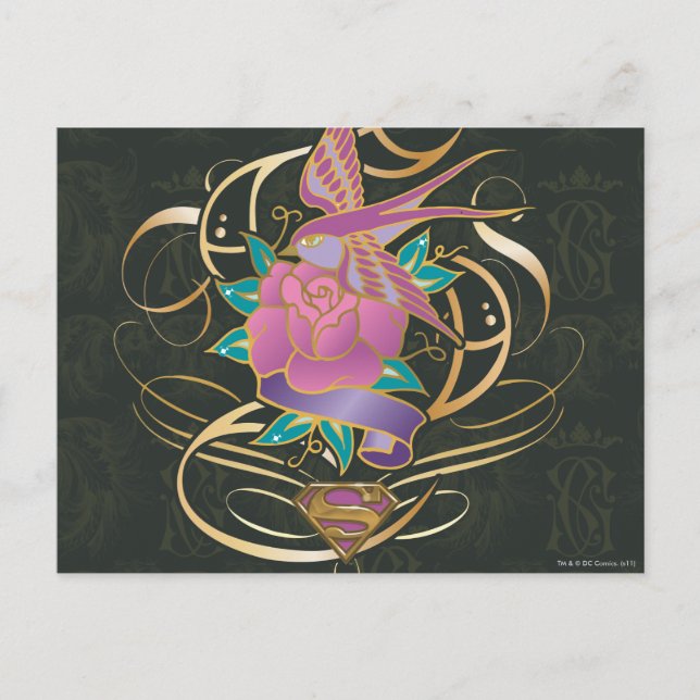 Supergirl Bird and Flower Vykort (Framsida)