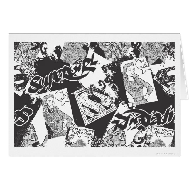 Supergirl Black and White Collage Hälsningskort (Framsidan Horizontal)