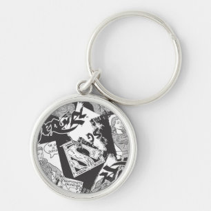 Supergirl Black and White Collage Rund Silverfärgad Nyckelring