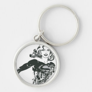 Supergirl Black and White Teckning 1 Rund Silverfärgad Nyckelring