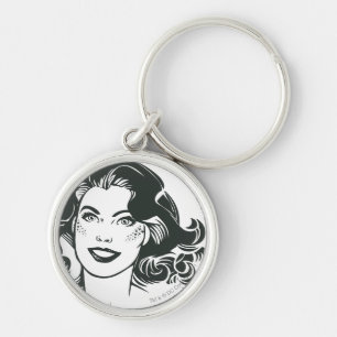 Supergirl Black and White Teckning 2 Rund Silverfärgad Nyckelring