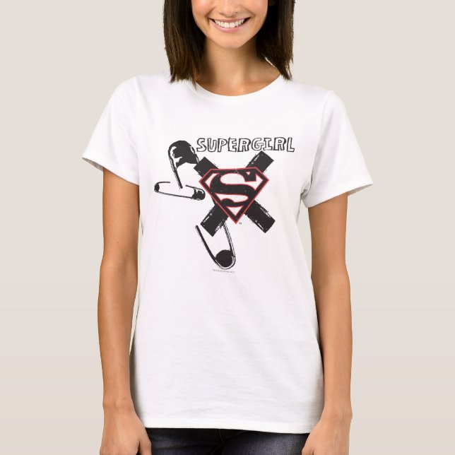 Supergirl Black Safety Stift Tee Shirt (Framsida)