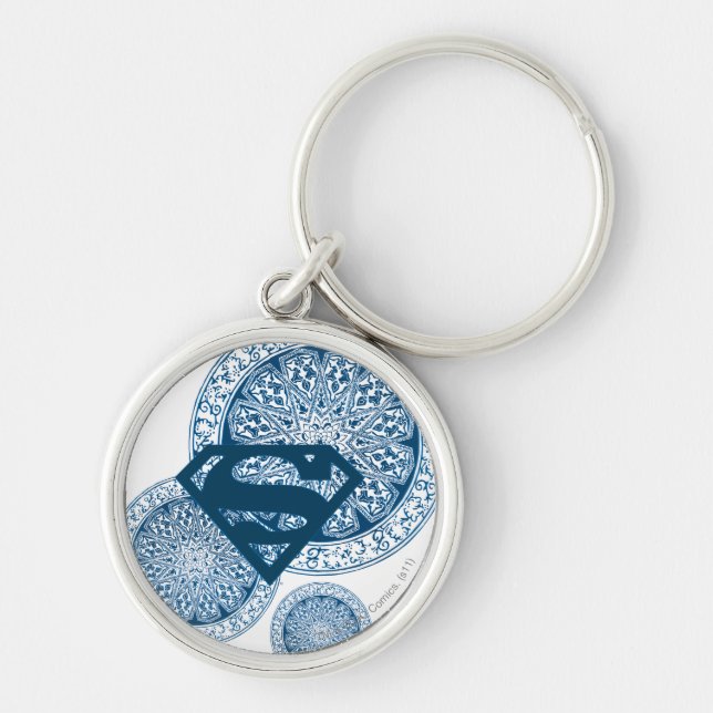 Supergirl Blue Circle Design Rund Silverfärgad Nyckelring (Framsidan)