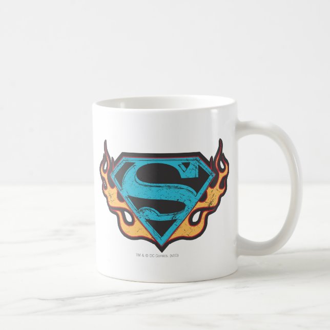 Supergirl Blue Logotyp med Flames Kaffemugg (Höger)