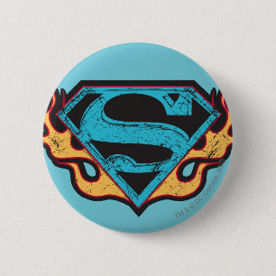 Supergirl Blue Logotyp med Flames Knapp