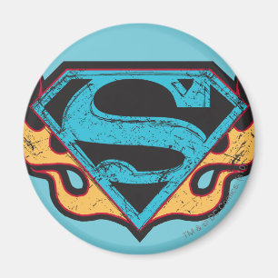 Supergirl Blue Logotyp med Flames Magnet