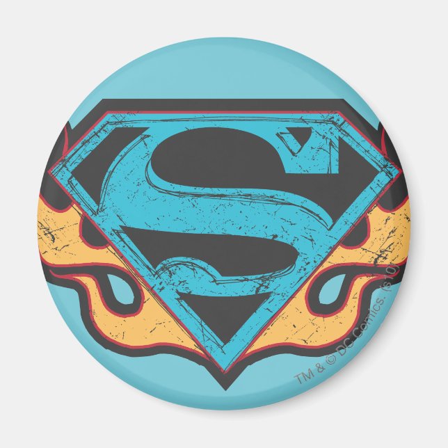 Supergirl Blue Logotyp med Flames Magnet (Framsidan)