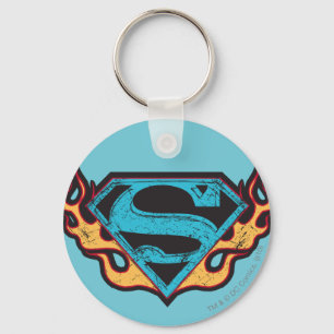 Supergirl Blue Logotyp med Flames Nyckelring