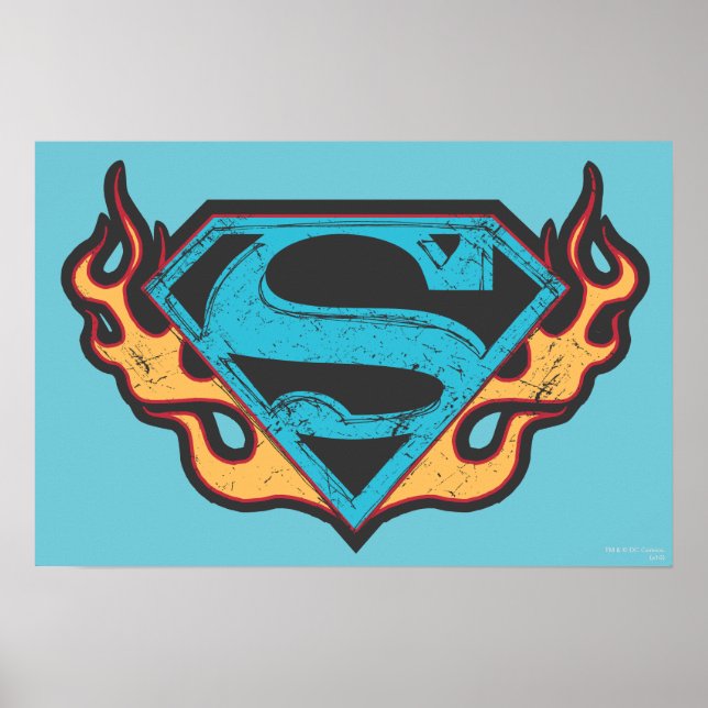 Supergirl Blue Logotyp med Flames Poster (Framsidan)