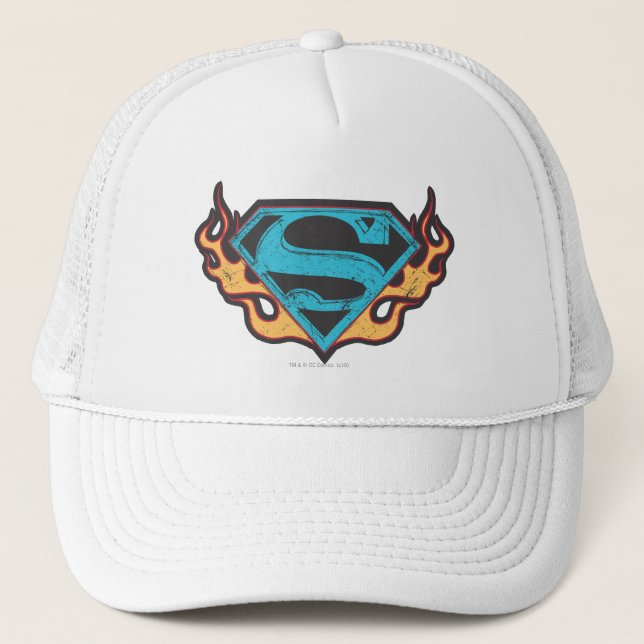 Supergirl Blue Logotyp med Flames Truckerkeps (Framsida)