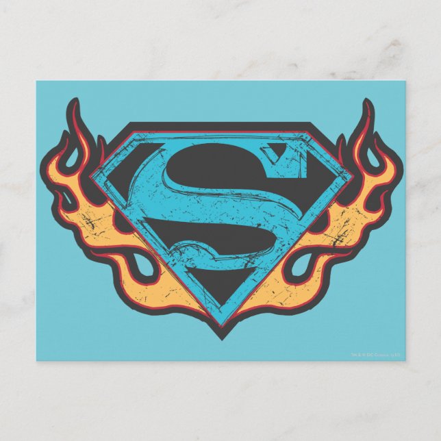 Supergirl Blue Logotyp med Flames Vykort (Framsida)