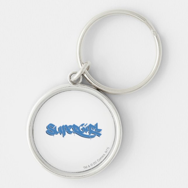 Supergirl Blue Logotyp Rund Silverfärgad Nyckelring (Framsidan)