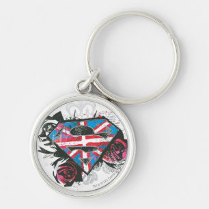 Supergirl British Flagga och Ro Rund Silverfärgad Nyckelring