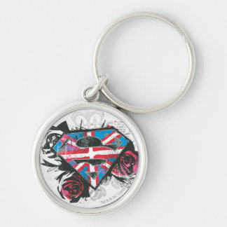Supergirl British Flagga och Ro Rund Silverfärgad Nyckelring