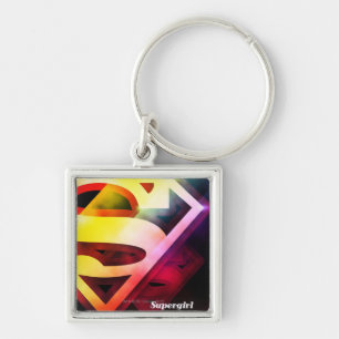 Supergirl Colorful Logotyp Fyrkantig Silverfärgad Nyckelring