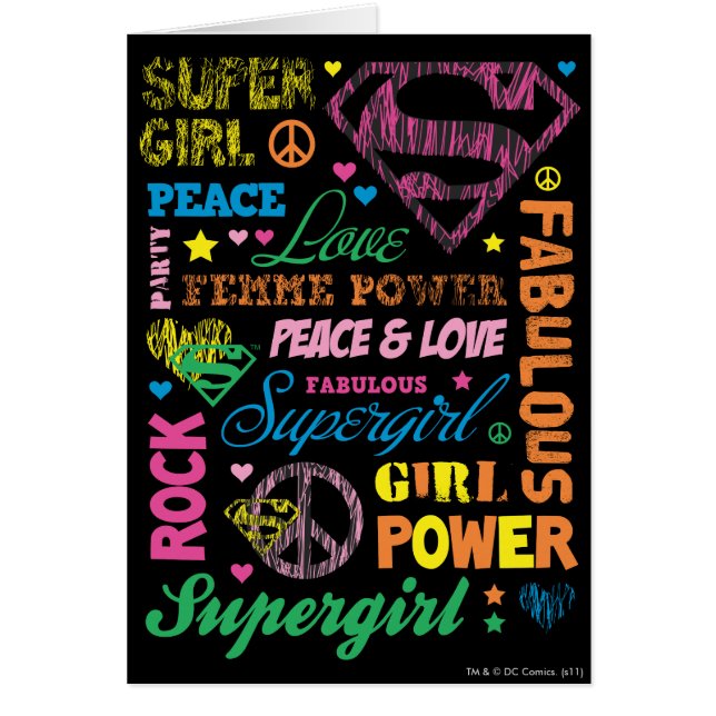 Supergirl Colorful Text Collage Hälsningskort (Framsidan)