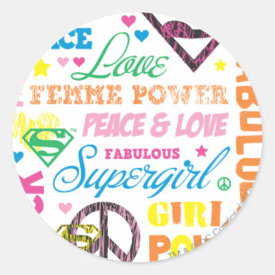 Supergirl Colorful Text Collage Runt Klistermärke