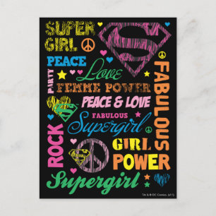 Supergirl Colorful Text Collage Vykort