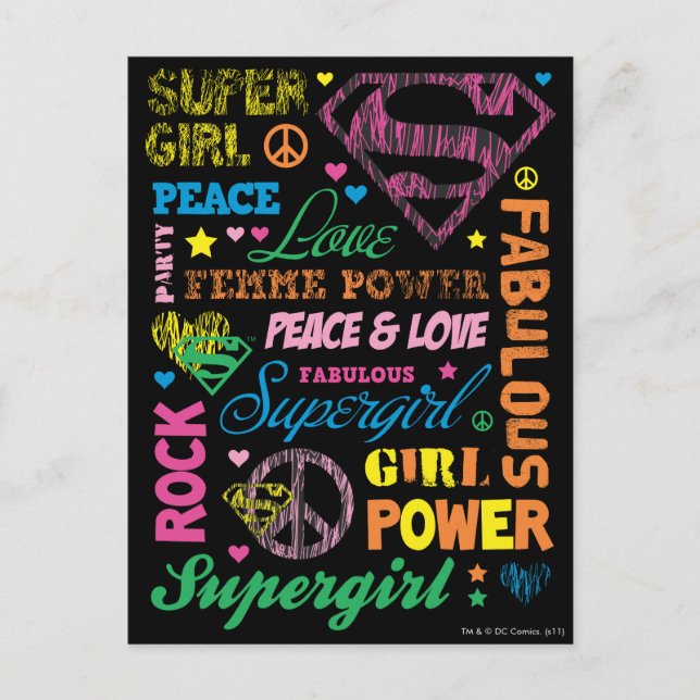 Supergirl Colorful Text Collage Vykort (Framsida)