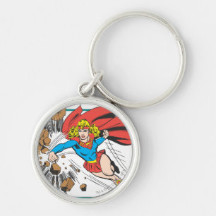 Supergirl Destroys Boulder Rund Silverfärgad Nyckelring