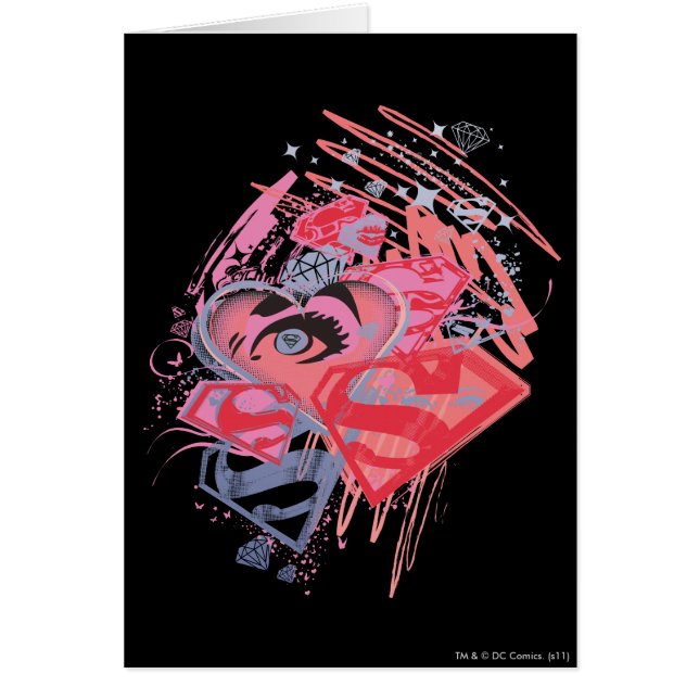 Supergirl Diamonds och Läppar Hälsningskort (Framsidan)