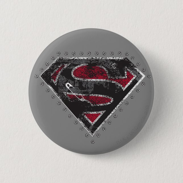 Supergirl Distress Logotyp Black och Red Knapp (Framsida)