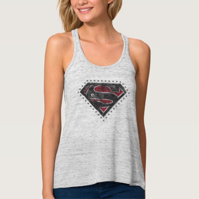 Supergirl Distress Logotyp Black och Red Linne Med Racerback (Framsida)