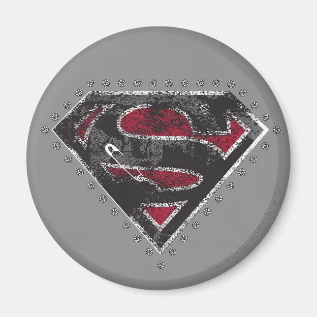 Supergirl Distress Logotyp Black och Red Magnet (Framsidan)